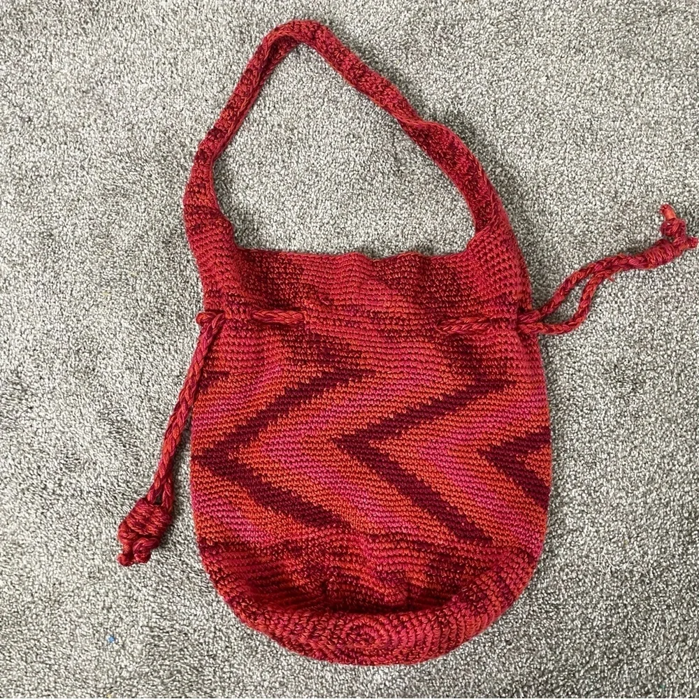 The Sak Happy and Free Crochet Knit Hobo Shoulder Bag Orange Casual Beach Boho
